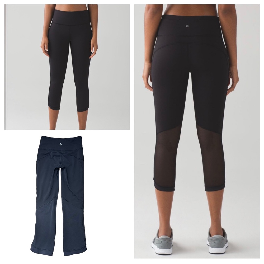 Lululemon Hit It 21” Crop Black Leggings Size 2 Mesh Luxtreme Drawcord - Picture 1 of 16